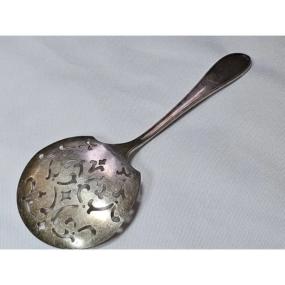 Vtg Community Plate Silver Plated Pierced Serving Spoon-Ornate Cut Out Design